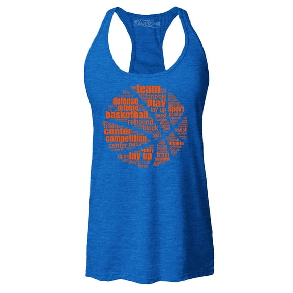 Shop4Ever Women's Basketball Word Cloud Orange Ball Silhouette Racerback Tank Top X-Small Royal Blue