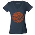 thumbnail image 1 of Shop4Ever Women's Basketball Word Cloud Orange Ball Silhouette Slim Fit V-Neck T-Shirt X-Large Charcoal, 1 of 5