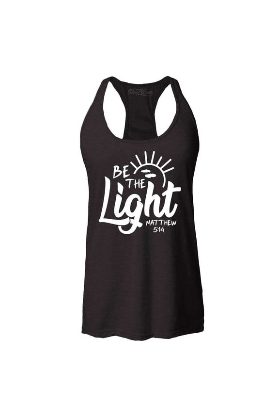 Women's Be The Light Matthew 5:14 Racerback Tank Top Medium Black