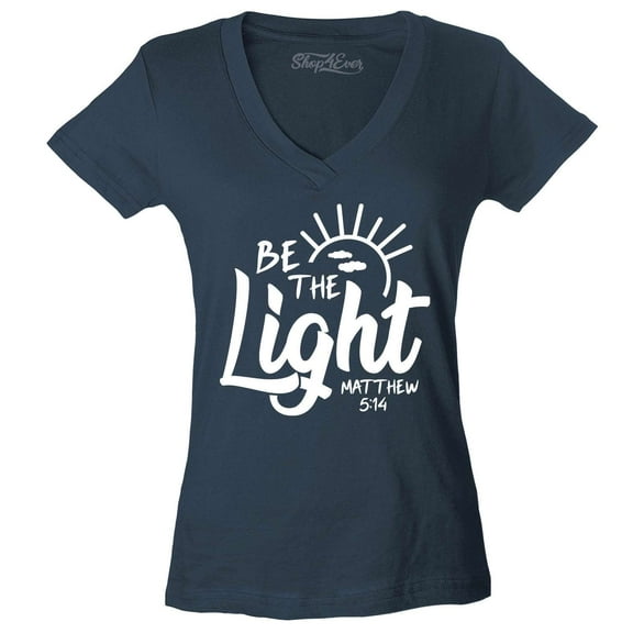 Shop4Ever Women's Be The Light Matthew 5:14 Slim Fit V-Neck T-Shirt X-Large Charcoal