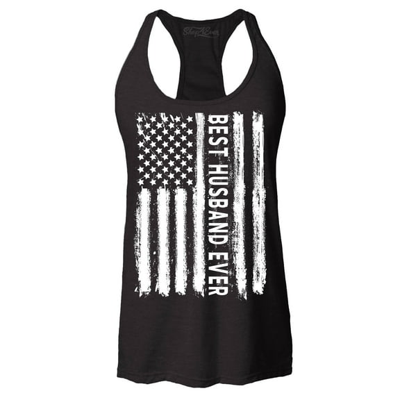 Shop4Ever Women's Best Husband Ever American Flag Patriotic Racerback Tank Top X-Small Black