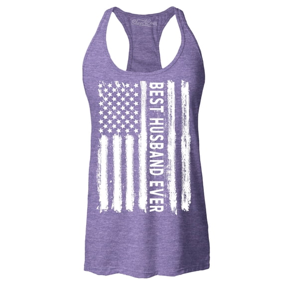 Shop4Ever Women's Best Husband Ever American Flag Patriotic Racerback Tank Top X-Small Purple