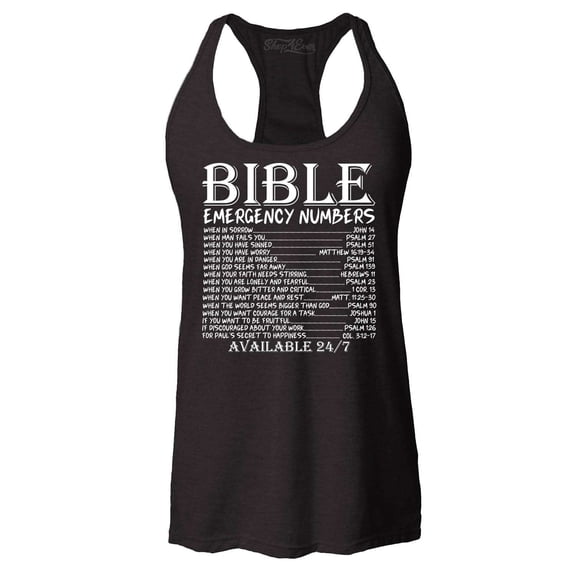Shop4Ever Women's Bible Emergency Numbers Verses Available 24/7 Racerback Tank Top Small Black