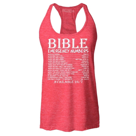 Shop4Ever Women's Bible Emergency Numbers Verses Available 24/7 Racerback Tank Top X-Large Red