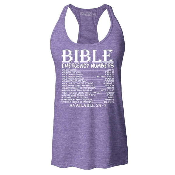 Shop4Ever Women's Bible Emergency Numbers Verses Available 24/7 Racerback Tank Top X-Small Purple