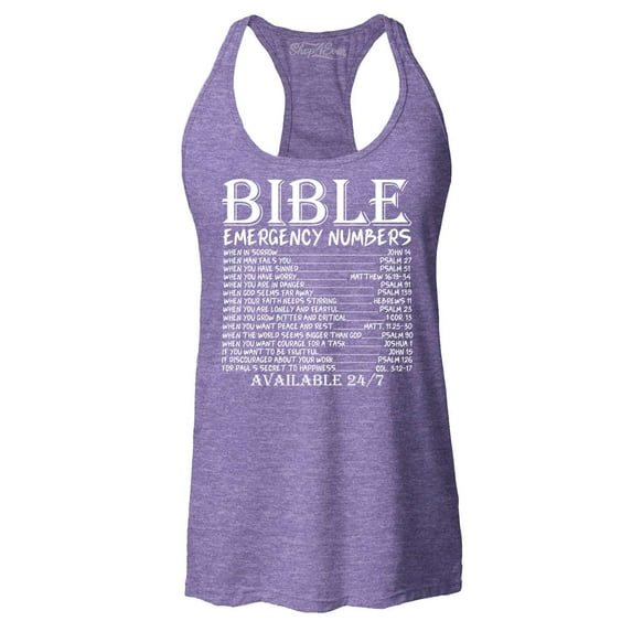 Shop4Ever Women's Bible Emergency Numbers Verses Available 24/7 Racerback Tank Top XX-Large Purple