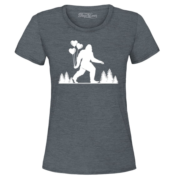 Shop4Ever Women's Big Foot with Heart Balloons Graphic T-Shirt Large Dark Heather