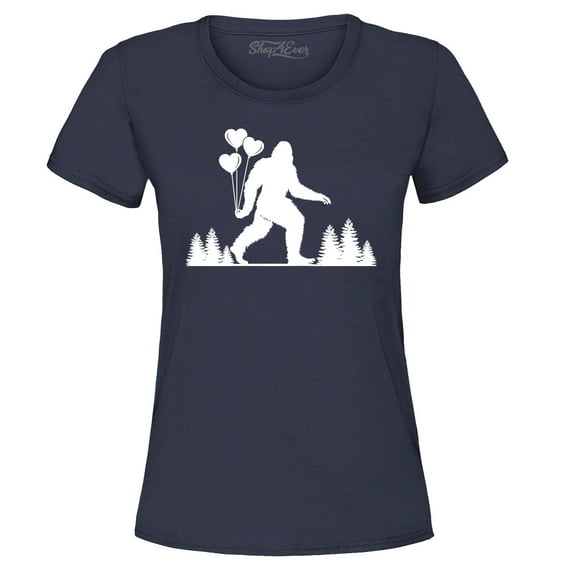 Shop4Ever Women's Big Foot with Heart Balloons Graphic T-Shirt XX-Large Navy