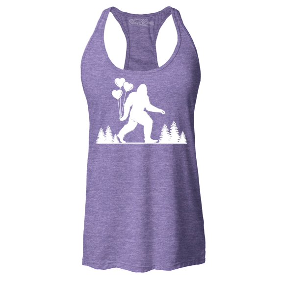 Shop4Ever Women's Big Foot with Heart Balloons Racerback Tank Top Medium Purple
