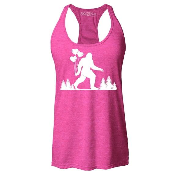 Shop4Ever Women's Big Foot with Heart Balloons Racerback Tank Top Small Fuchsia