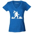 thumbnail image 1 of Shop4Ever Women's Big Foot with Heart Balloons Slim Fit V-Neck T-Shirt Large Heather Royal Blue, 1 of 5