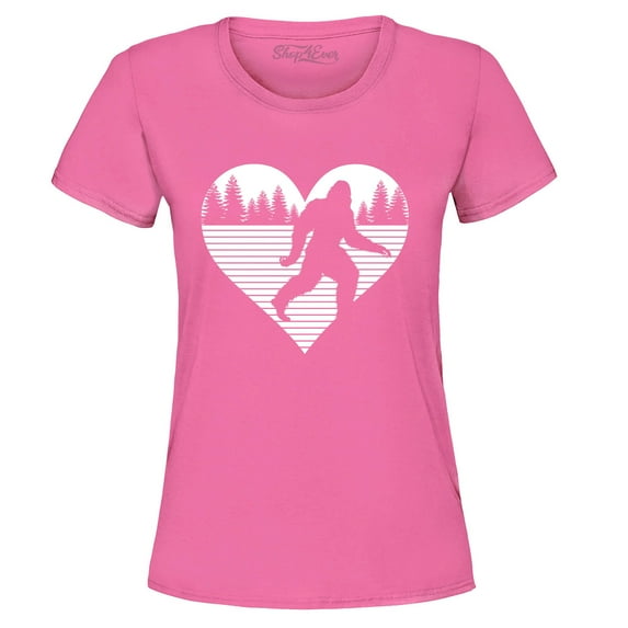 Shop4Ever Women's Bigfoot Heart Love Sasquatch Valentine Graphic T-Shirt Large Azalea Pink