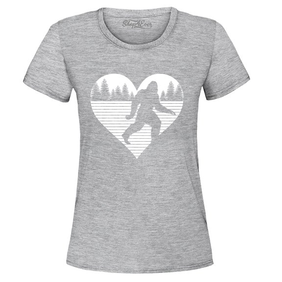 Shop4Ever Women's Bigfoot Heart Love Sasquatch Valentine Graphic T-Shirt Small Sports Grey