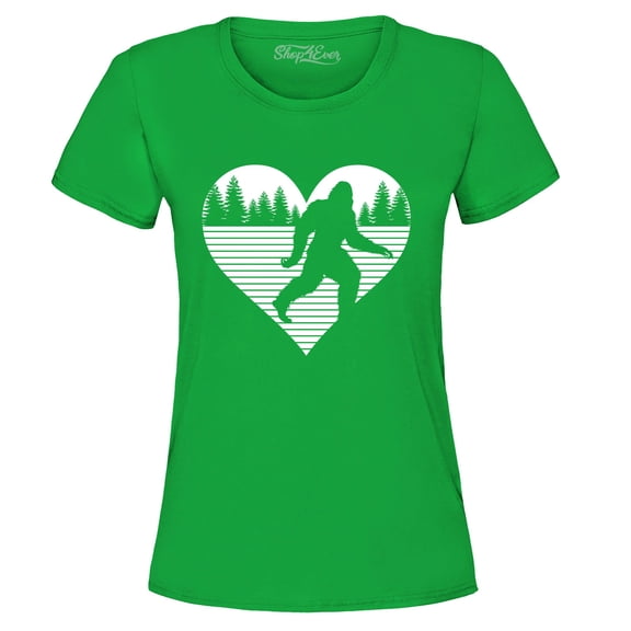 Shop4Ever Women's Bigfoot Heart Love Sasquatch Valentine Graphic T-Shirt X-Large Irish Green