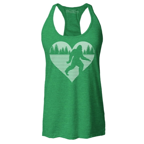 Shop4Ever Women's Bigfoot Heart Love Sasquatch Valentine Racerback Tank Top X-Large Kelly Green