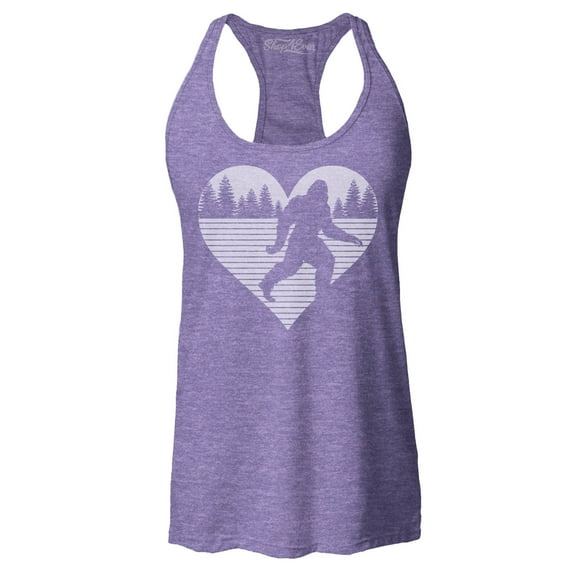 Shop4Ever Women's Bigfoot Heart Love Sasquatch Valentine Racerback Tank Top X-Large Purple