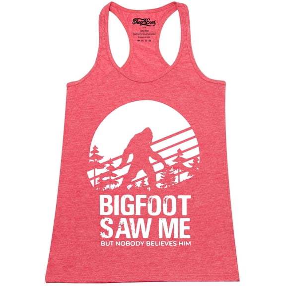 Shop4Ever Women's Bigfoot Saw Me But Nobody Believes Him Racerback Tank Top Large Red