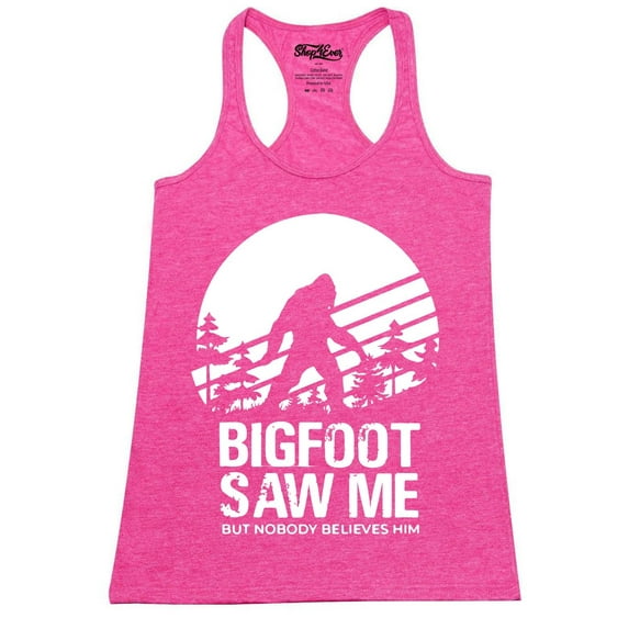 Shop4Ever Women's Bigfoot Saw Me But Nobody Believes Him Racerback Tank Top Medium Fuchsia
