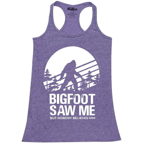 Shop4Ever Women's Bigfoot Saw Me But Nobody Believes Him Racerback Tank Top Medium Purple