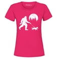 thumbnail image 1 of Shop4Ever Women's  Bigfoot Walking Wiener Dog Funny Sasquatch Dachshund Graphic T-Shirt Medium Heliconia Pink, 1 of 5