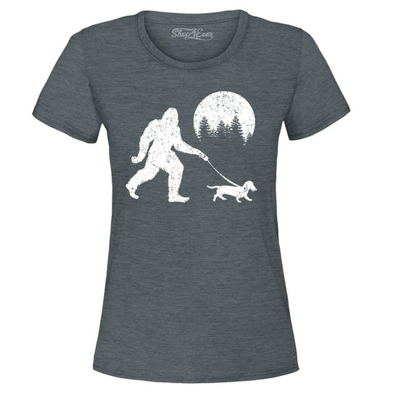Shop4Ever Women's Bigfoot Walking Wiener Dog Funny Sasquatch Dachshund Graphic T-Shirt XX-Large Dark Heather