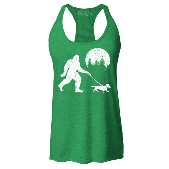 Shop4Ever Women's Bigfoot Walking Wiener Dog Funny Sasquatch Dachshund Racerback Tank Top Large Kelly Green