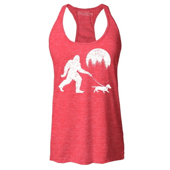 Shop4Ever Women's Bigfoot Walking Wiener Dog Funny Sasquatch Dachshund Racerback Tank Top Small Red
