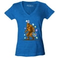 thumbnail image 1 of Shop4Ever Women's Bigfoot with Easter Basket and Eggs Funny Slim Fit V-Neck T-Shirt X-Large Heather Royal Blue, 1 of 5