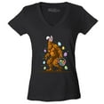 thumbnail image 1 of Shop4Ever Women's Bigfoot with Easter Basket and Eggs Funny Slim Fit V-Neck T-Shirt XX-Large Black, 1 of 5