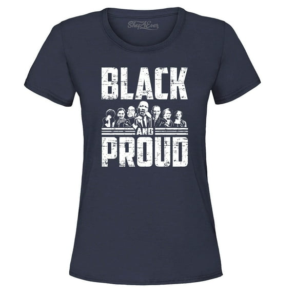 Shop4Ever Women's Black and Proud Black Pride Graphic T-Shirt Medium Navy