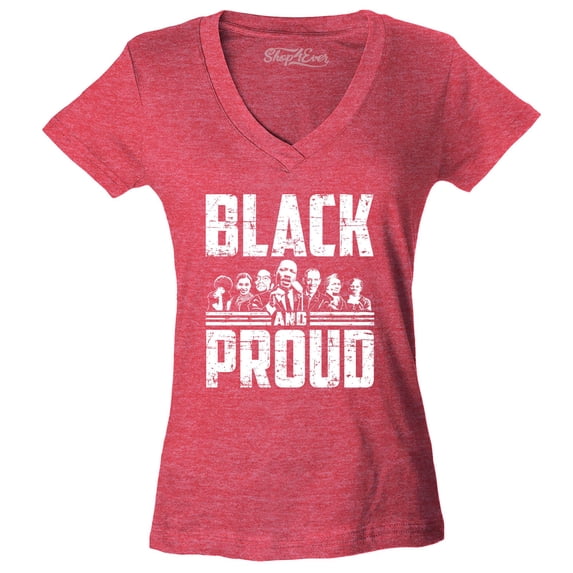 Shop4Ever Women's Black and Proud Black Pride Slim Fit V-Neck T-Shirt Large Heather Red