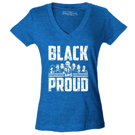 Shop4Ever Women's Black and Proud Black Pride Slim Fit V-Neck T-Shirt Large Heather Royal Blue