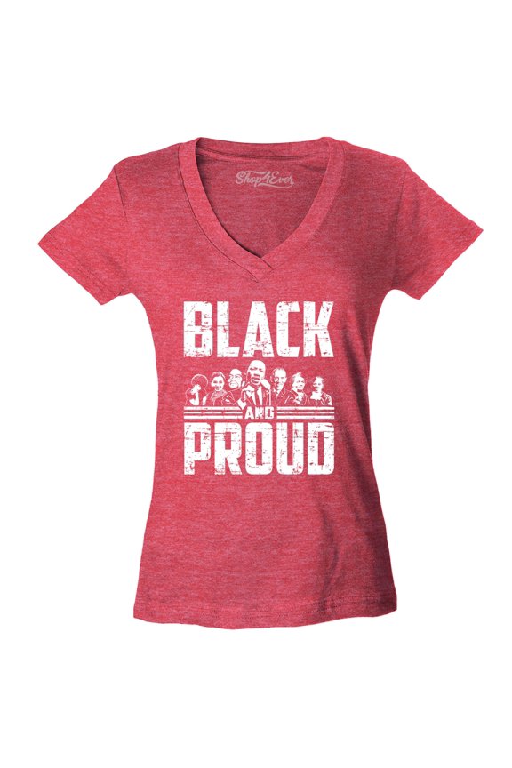 Women's Black and Proud Black Pride Slim Fit V-Neck T-Shirt X-Large Heather Red