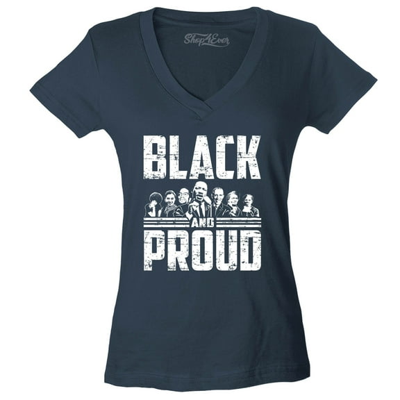 Shop4Ever Women's Black and Proud Black Pride Slim Fit V-Neck T-Shirt XX-Large Charcoal