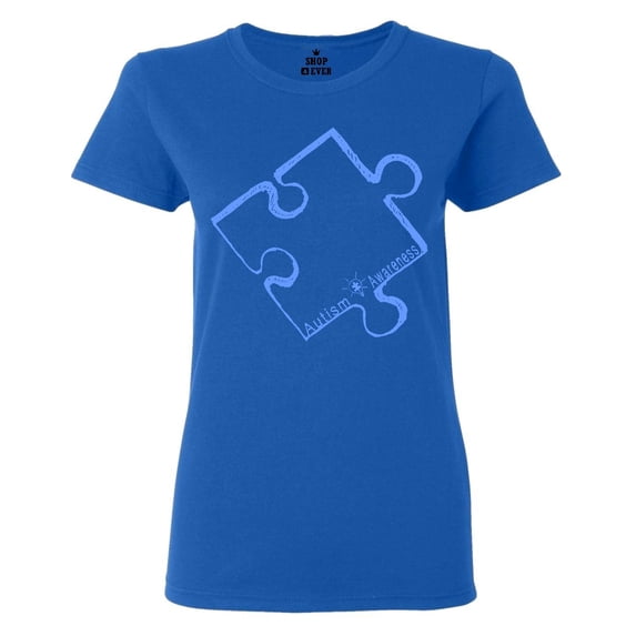 Shop4Ever Women's Blue Puzzle Piece Autism Awareness Graphic T-Shirt XXX-Large Royal Blue