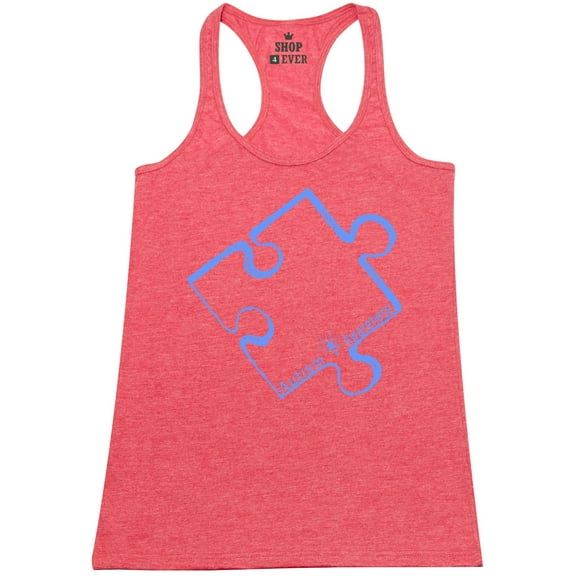 Shop4Ever Women's Blue Puzzle Piece Autism Awareness Racerback Tank Top Large Red