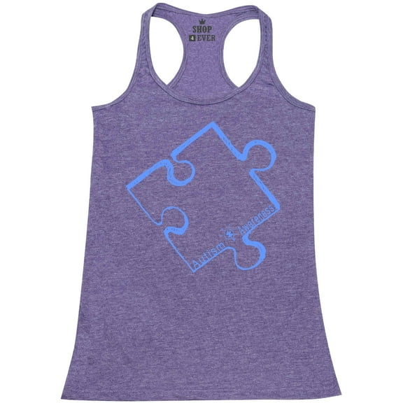 Shop4Ever Women's Blue Puzzle Piece Autism Awareness Racerback Tank Top X-Large Purple