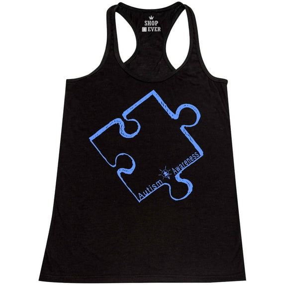 Shop4Ever Women's Blue Puzzle Piece Autism Awareness Racerback Tank Top XX-Large Black