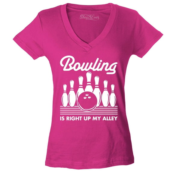 Shop4Ever Women's Bowling is Right Up My Alley Bowler Slim Fit V-Neck T-Shirt XX-Large Pink