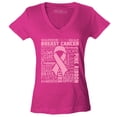 thumbnail image 1 of Shop4Ever Women's Breast Cancer Awareness Pink Ribbon Word Cloud Slim Fit V-Neck T-Shirt Medium Pink, 1 of 5
