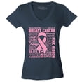 thumbnail image 1 of Shop4Ever Women's Breast Cancer Awareness Pink Ribbon Word Cloud Slim Fit V-Neck T-Shirt X-Large Charcoal, 1 of 5