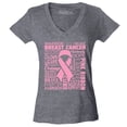 thumbnail image 1 of Shop4Ever Women's Breast Cancer Awareness Pink Ribbon Word Cloud Slim Fit V-Neck T-Shirt X-Small Heather Charcoal, 1 of 5