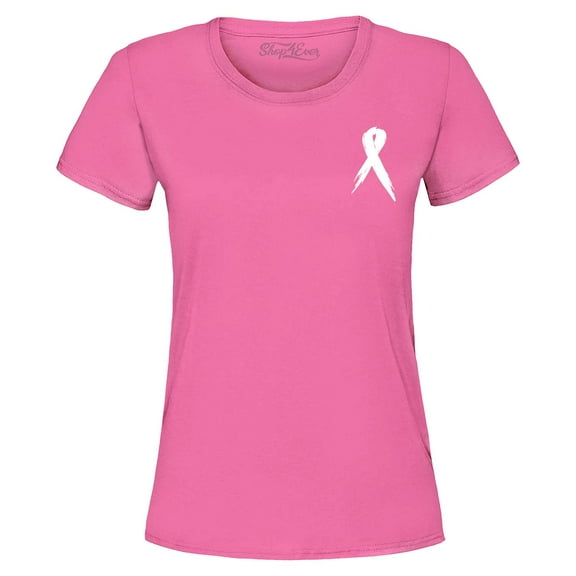 Shop4Ever Women's Breast Cancer Awareness Ribbon Pocket Size Graphic T-Shirt Large Azalea Pink
