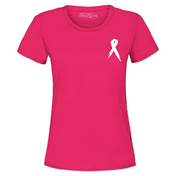 Shop4Ever Women's Breast Cancer Awareness Ribbon Pocket Size Graphic T-Shirt XX-Large Heliconia Pink