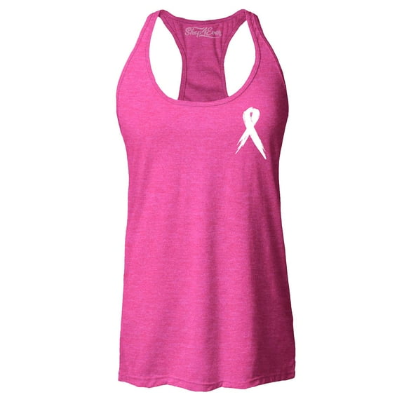 Shop4Ever Women's Breast Cancer Awareness Ribbon Pocket Size Racerback Tank Top XX-Large Fuchsia