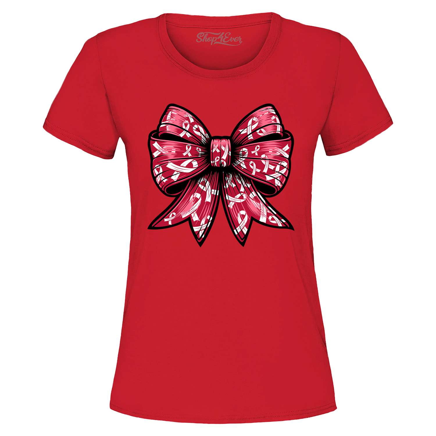 Shop4Ever Women's Breast Cancer Bow Graphic T-Shirt XXX-Large