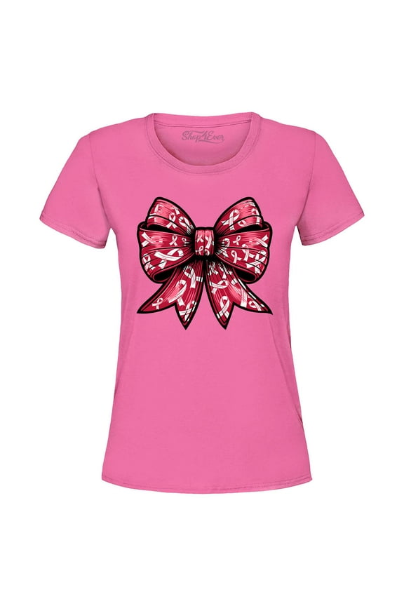 Women's Breast Cancer Bow Graphic T-Shirt Small Azalea Pink