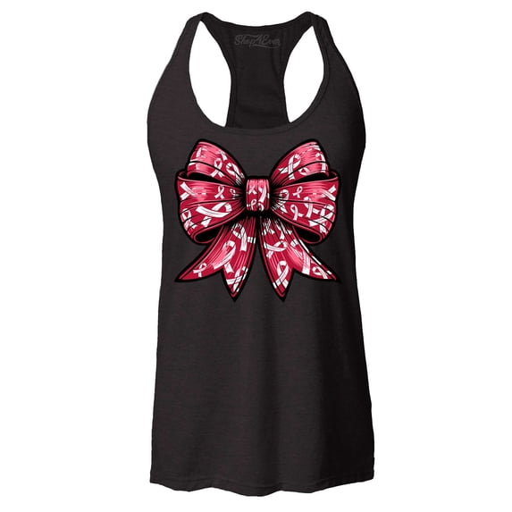 Shop4Ever Women's Breast Cancer Bow Racerback Tank Top Large Black