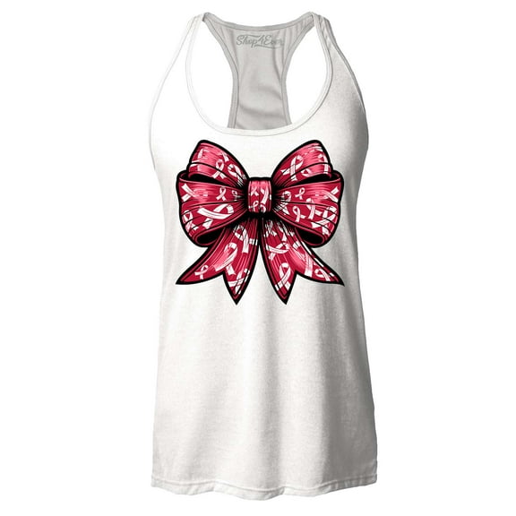 Shop4Ever Women's Breast Cancer Bow Racerback Tank Top Small White