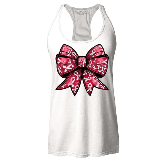 Shop4Ever Women's Breast Cancer Bow Racerback Tank Top X-Large White